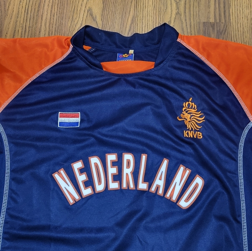 Netherlands Soccer Jersey Mens XL Orange and Blue Tuter KNVB Embroidered D8 - Picture 2 of 4